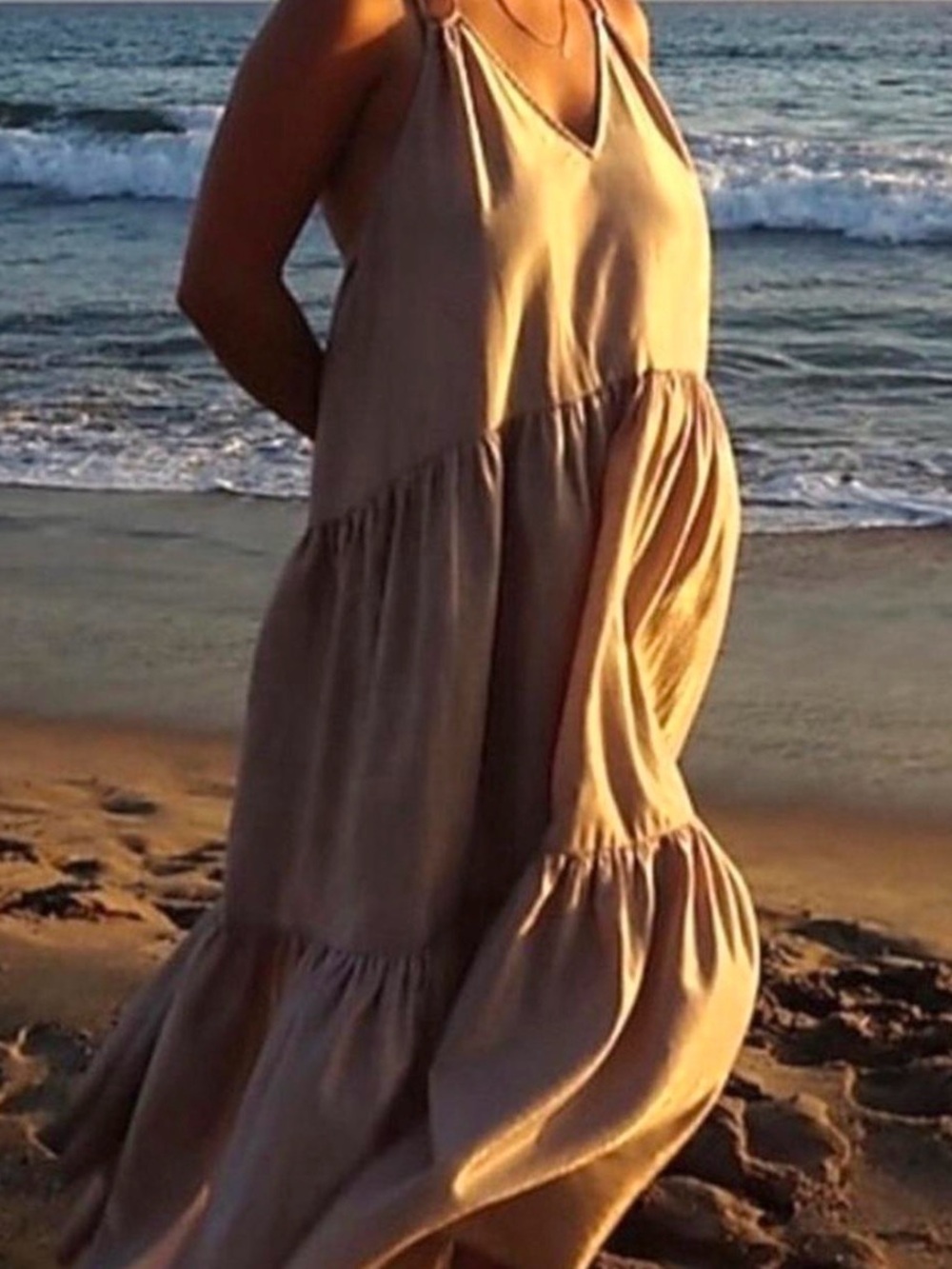 J Crew Gold Metallic Tiered Beach Halter Maxi Dress Resort Vacation Boho EUC XS